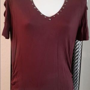 Burgundy Blouse With Open Side